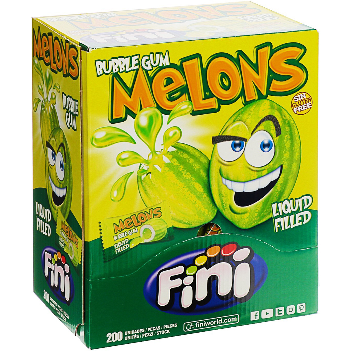 жев. жвачка fini melons. жевательная резинка дыня. жев. резинка 200шт 5г с начинкой "фини дыня".