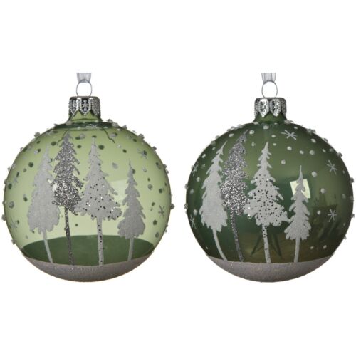 Шар елочный 8 см стекло Зимний лес зеленый 2 дизайна в ассорт.050270 Kmg