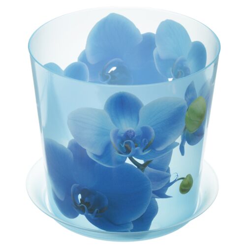 Кашпо ДЕКО D125мм  1,2л с подставкой орхидея голубая