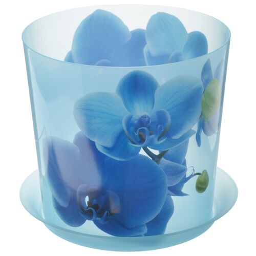 Кашпо ДЕКО D160мм 2,4л с подставкой орхидея голубая