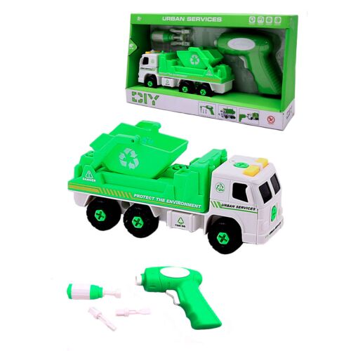 Детская игрушка машинка мусоровоз, сборно-разборная, с шуруповертом и отвертками