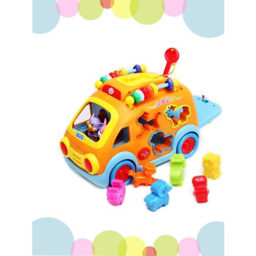 Hola: Игрушка-сортер Веселый автобус/машинка/для малышей/свет и звук/ форма и цвет /фигурки животных