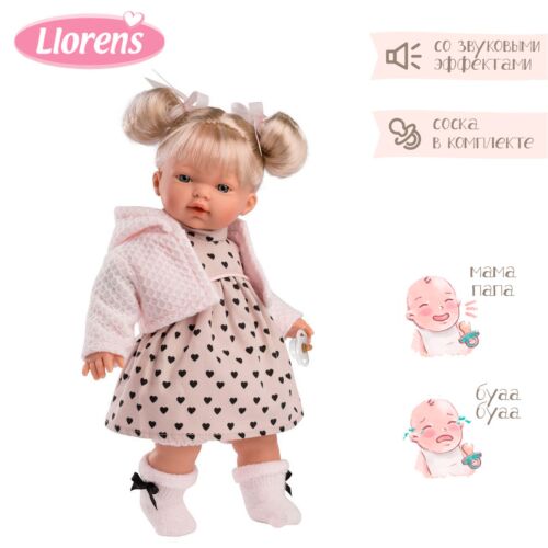 LLORENS: Кукла Роберта 33 см, блондинка в платье с сердечками