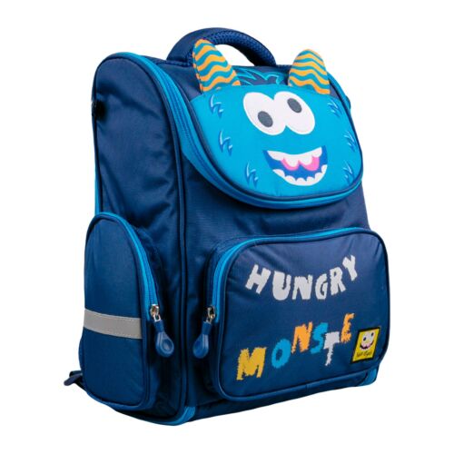 Рюкзак школьный для мальчика "Hungry Monste". Синий/голубой 38*28.5*15 см.