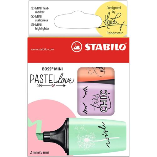 Набор текстовыделителей STABILO Boss Mini Pastellove, 3 цвета (мятный, лавандовый, персиковый)