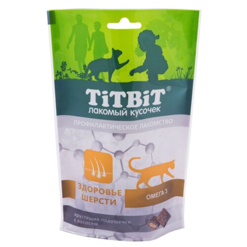 TitBit: Хрустящие подушечки для кошек с лососем для здоровья шерсти 60 г