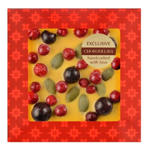 Chokodelika Шоколад с украшением в подарочной упаковке Мини "Облепиха и брусника", белый 35 гр
