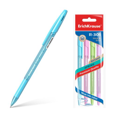 Ручка шариковая ErichKrause® R-301 Spring Stick&Grip 4 шт