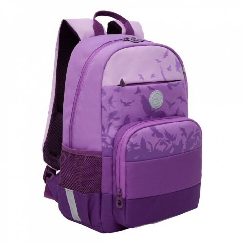 Рюкзак школьный для девочки Grizzly Птицы фиолетовый