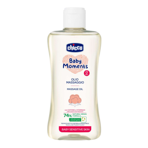 Chicco: Массажное масло "Baby moments" для чувствительной кожи с экстрактом хлопка и витамином Е 200мл