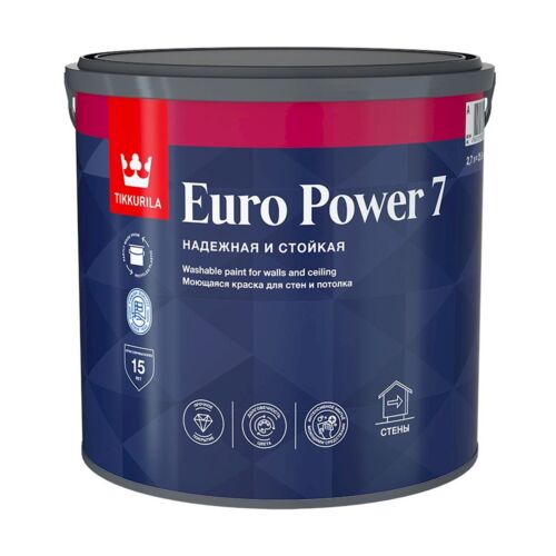 Краска интер. стойкая к мытью EURO POWER 7A мат 2,7л