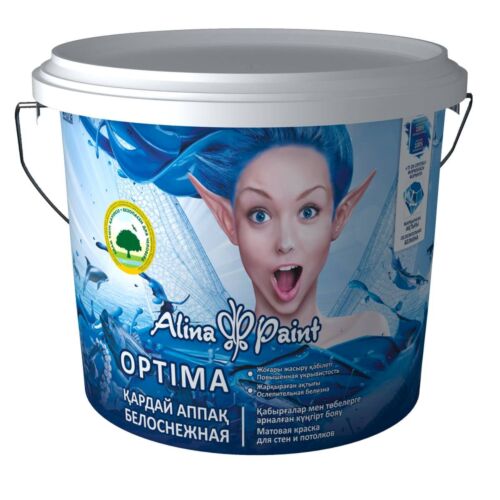 Краска водоэмульсионная, Alina Paint OPTIMA, 15 кг (интерьерная, супербелая, всесезонная)