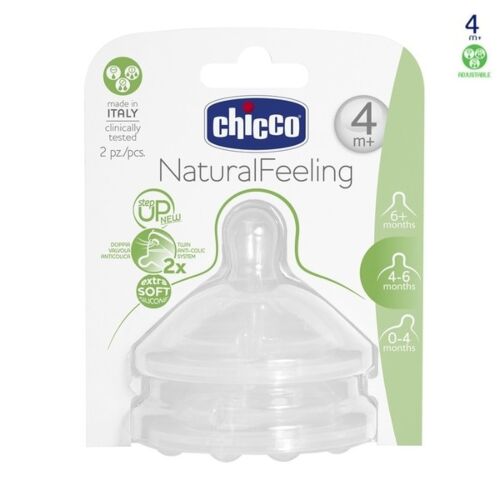 Chicco: Соска для бутылочки Natural Feeling  регулир. поток 4м+ 2 шт