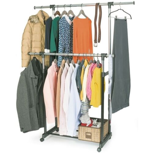 Стойка ARTMOON TORONTO для одежды двойная мобильная с боковыми выдвижными штангами, 85-155х43