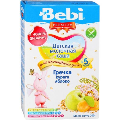 Bebi: Каша 200г Premium Гречка,курага,яблоко мол. с 5 мес.
