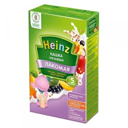 Heinz: Каша 200г Лакомая гречка,груша,абрикос,смород. мол.