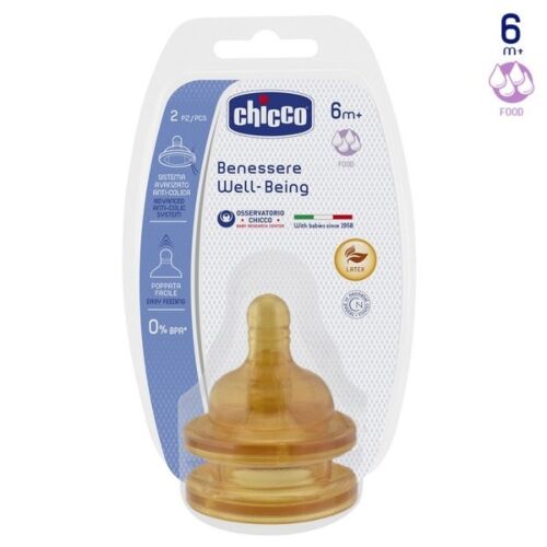 Chicco: Соска для бутылочек Wellbeing латекс для каши 6+ 2 шт