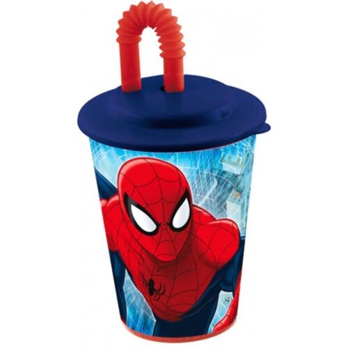 Disney: Стакан пластик. "Ultimate Spider-Man" 450мл с крышкой и трубочкой