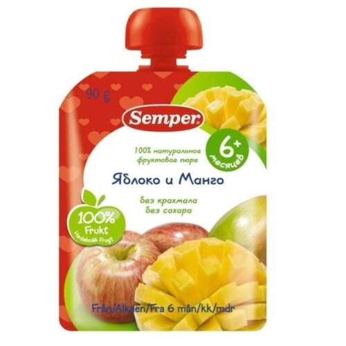 Semper: Пюре пауч фруктовое Яблоко и манго, 90гр