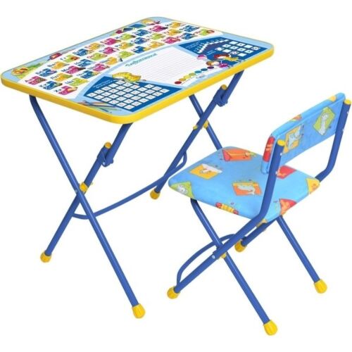 Ника: Набор мебели ПЕРВОКЛАШКА синий фон (стол-парта + мягкий стул)