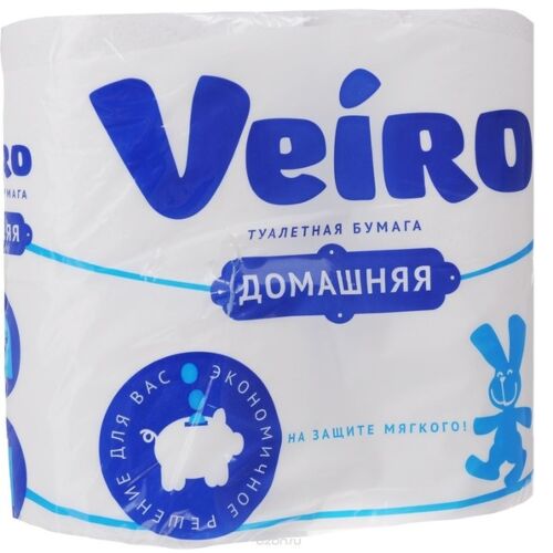 Бумага туалетная Veiro Домашняя, БЕЛЫЙ, 2-сл.,4 рул.