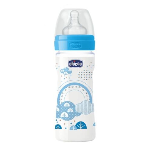 Chicco: Бутылочка Wellbeing для кормления голубая 250 ml 2+ силикон
