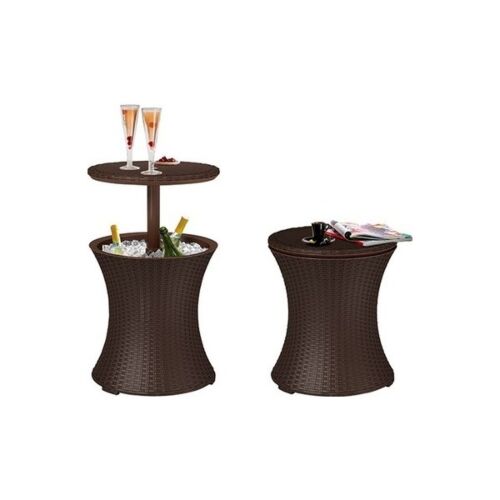 Столик-бар садовый Curver Cool Bar Rattan, цвет виски, 49,5x49,5x57-82,5 см.