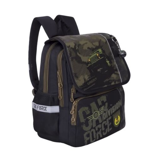 Рюкзак школьный для мальчика Grizzly  Car force черно оливковый