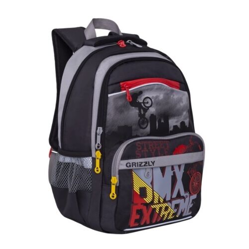 Рюкзак школьный для мальчика Grizzly Extreme черно серый