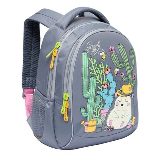 Рюкзак школьный для девочки Grizzly Кактус серый