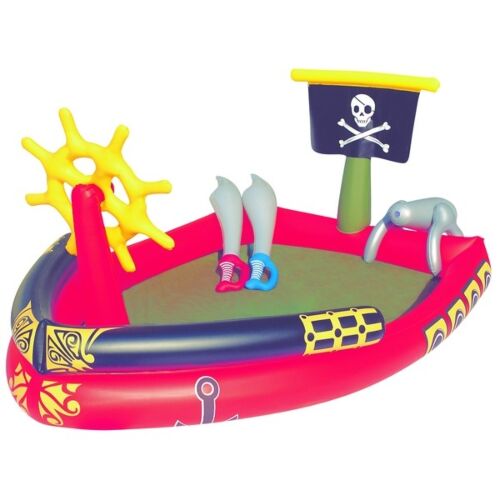 Bestway: Детский надувной игровой бассейн Пиратский корабль 190х140х96 см, винил, 212 л.,принадлеж. и для игр, красно-чёрный