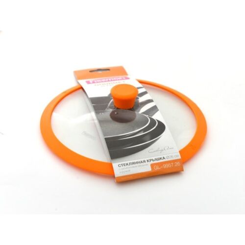 Fissman: Стеклянная крышка GOURMET 26 см с оранжевым силиконовым ободком - GL-9957.26