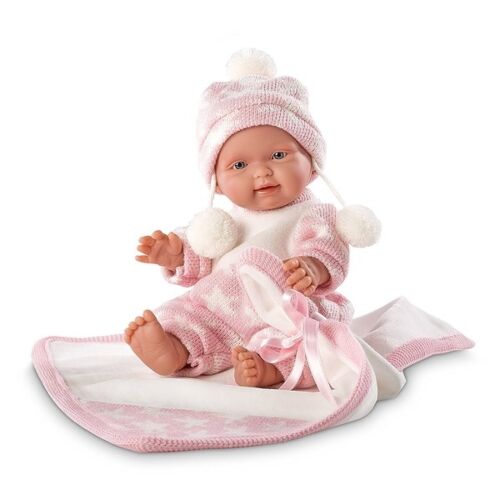 LLORENS: Кукла малышка 26 см в шапочке с одеялом, роз.