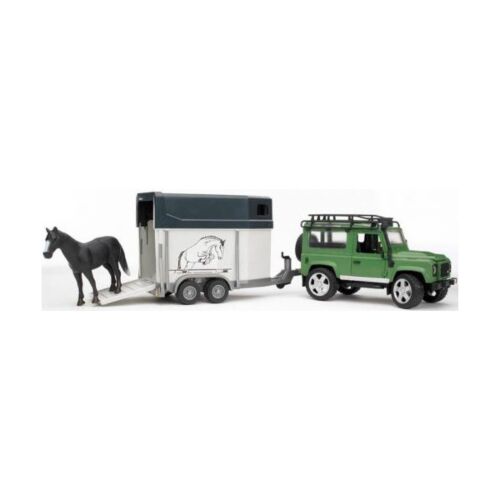 Bruder: Внедорожник Land Rover Defender с прицепом-коневозкой и лошадью