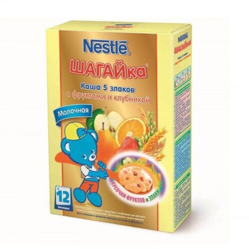 Nestle: Каша 200г Шагайка 5 злаков фрукты,клубника мол
