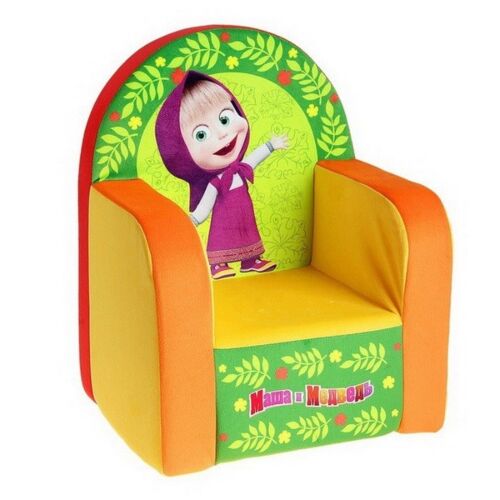 СмолТойс: Игрушка-кресло с печатью Маша и Медведь желто-зеленое