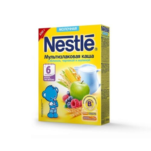 Nestle: Каша 250г Мультизлаковая яблоко,черника,малина мол