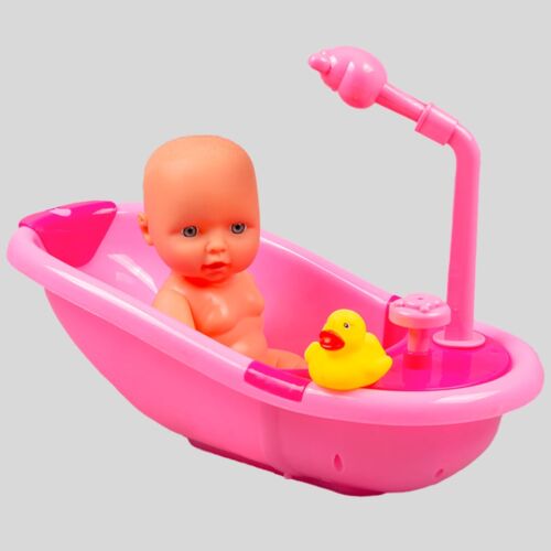 Jutu Love: Игр.н-р кукла-пупс с ванной и аксессуарами для купания, розовый