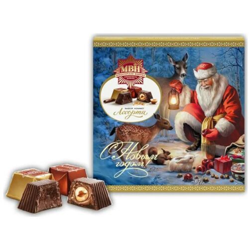 Набор шоколадных конфет Новогоднее Ассорти "Дед Мороз и лесные животные" 108г