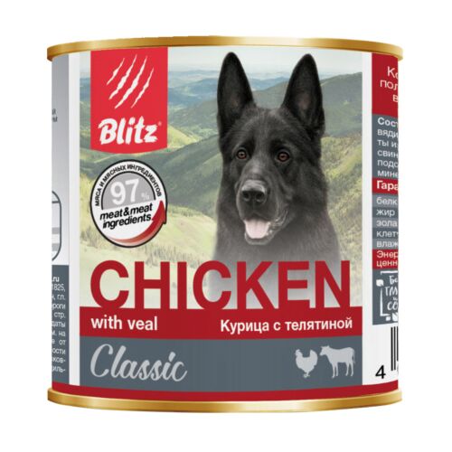 BLITZ: Курица с телятиной, корм консерв.полнорац. для собак всех пород и возрастов 400 гр