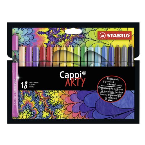 Фломастеры STABILO Cappi, с кольцом для колпачков, 18 цветов (серия Arty)
