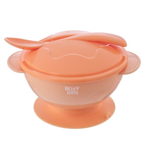 Roxy: Набор для кормления: тарелка на присоске, крышка и ложка, цвет персиковый