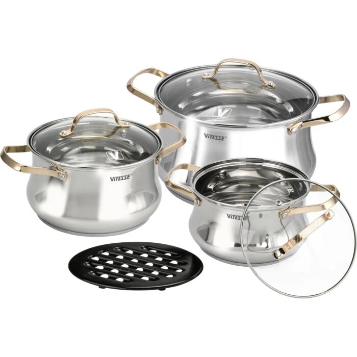 Набор посуды VITESSE 3 шт с подставкой под горячее 2,7л, 3,7л, 6,8л ...