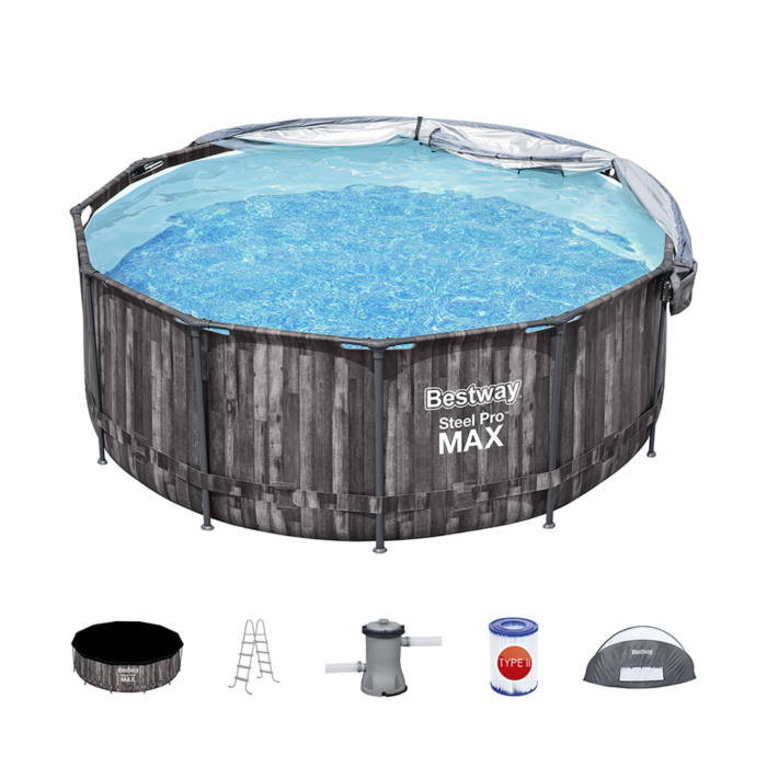 Бассейн каркасный Bestway Steel Pro MAX 366х122 см 10250 л.Тент-купол с ...