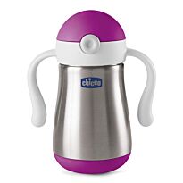 Chicco: Термос-поильник Inox Cup с трубочкой и ручками, нержавеющая сталь 237 мл,18м+, розовый