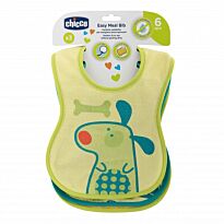 Chicco: Нагрудник хлопок Easy Meal 6м+ (3шт), зеленый
