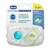 Chicco: Пустышка Physio Micro силикон 0м+ 2 шт, голубой ассорт