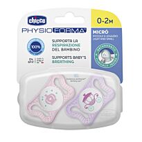 Chicco: Пустышка Physio Micro силикон 0м+ 2 шт, розовый ассорт