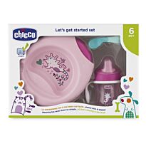 Chicco: Набор детской посуды (тарелка, ложка, поильник) 6м+, розовый