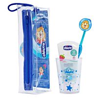 Chicco: Набор по уходу за полостью рта: зубная щетка, зубная паста, стаканчик. 3г+ , синий